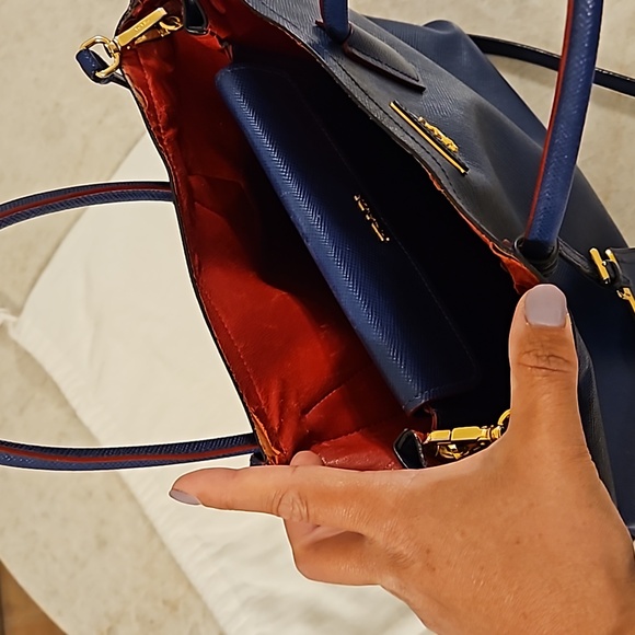 Prada Medium Saffiano Leather Double Bag Blue/Red - Picture 9 of 11
